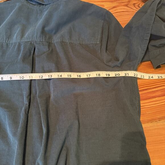 J. Jill Corduroy Shirt Dress Sz LG Forest Green Button Up Roll Tab Pockets Teach - Picture 9 of 12